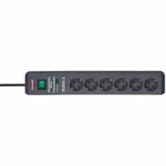Secure-Tec stekkerdoos 6-voudig met overspanningsbeveiliging (stekkerdoos met 2m kabel en schakelaar, Engineered in Germany) gri