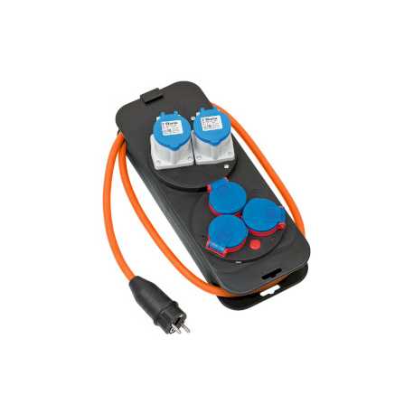 Camping Verdeelkast met stekker / stroomverdeler 16A voor camping en permanent gebruik buitenshuis IP44 (caravan-stroomverdeler 