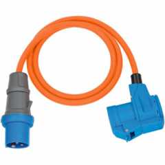 CEE Adapterkabel Camping 1,5 m kabel in oranje (CEE-stekker en hoekkoppeling incl. combinatiecontactdoos, 230V/16A, voor permane